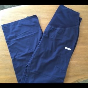 Navy blue maternity scrub pants, Tall length.